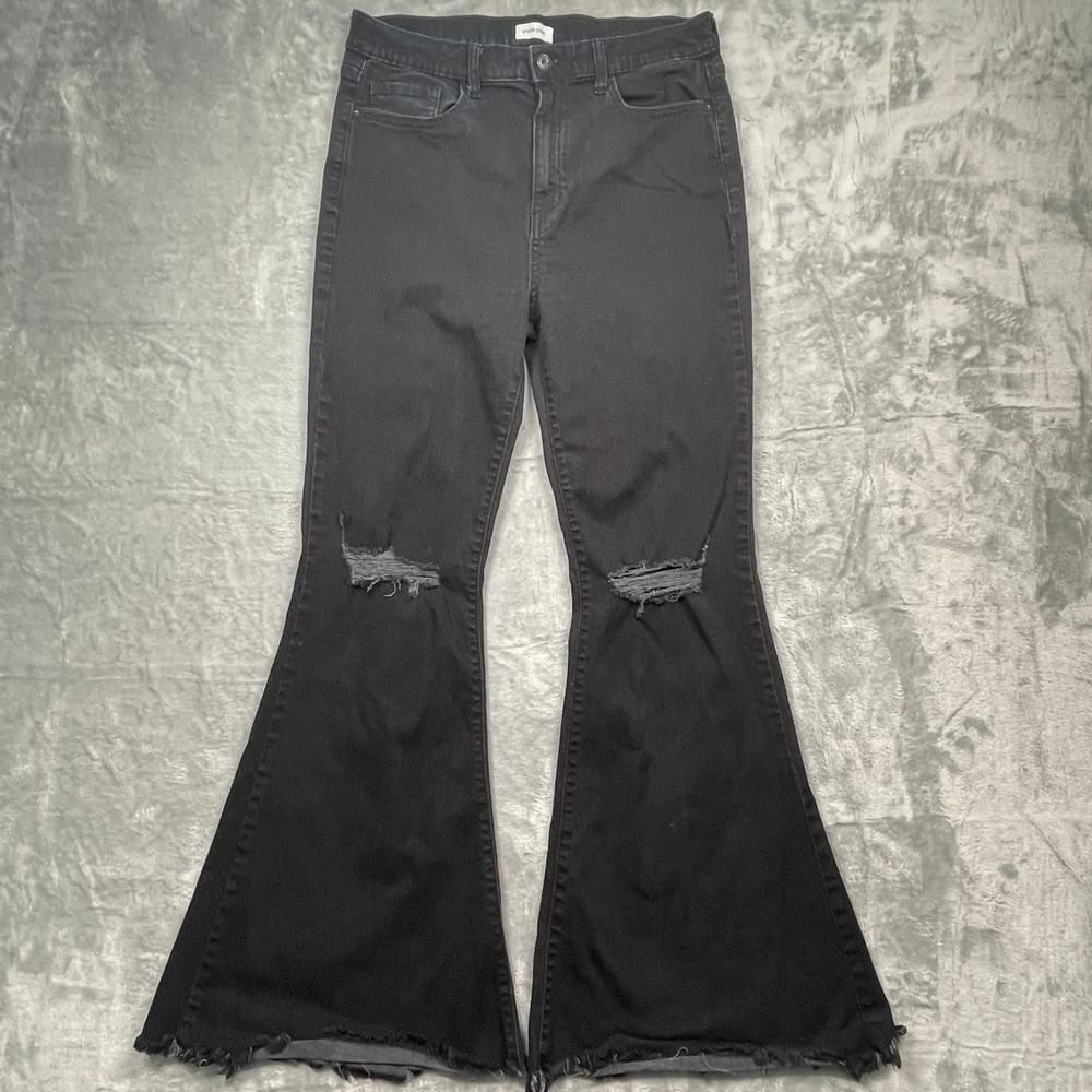 Sneak Peek Flare Jeans Womens 13 W31 Black Distressed High Rise Bell Bottom